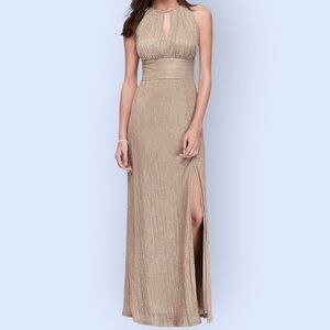 NWT R&M Richards Metallic Keyhole Halter A-Line Dress - bridesmaid prom